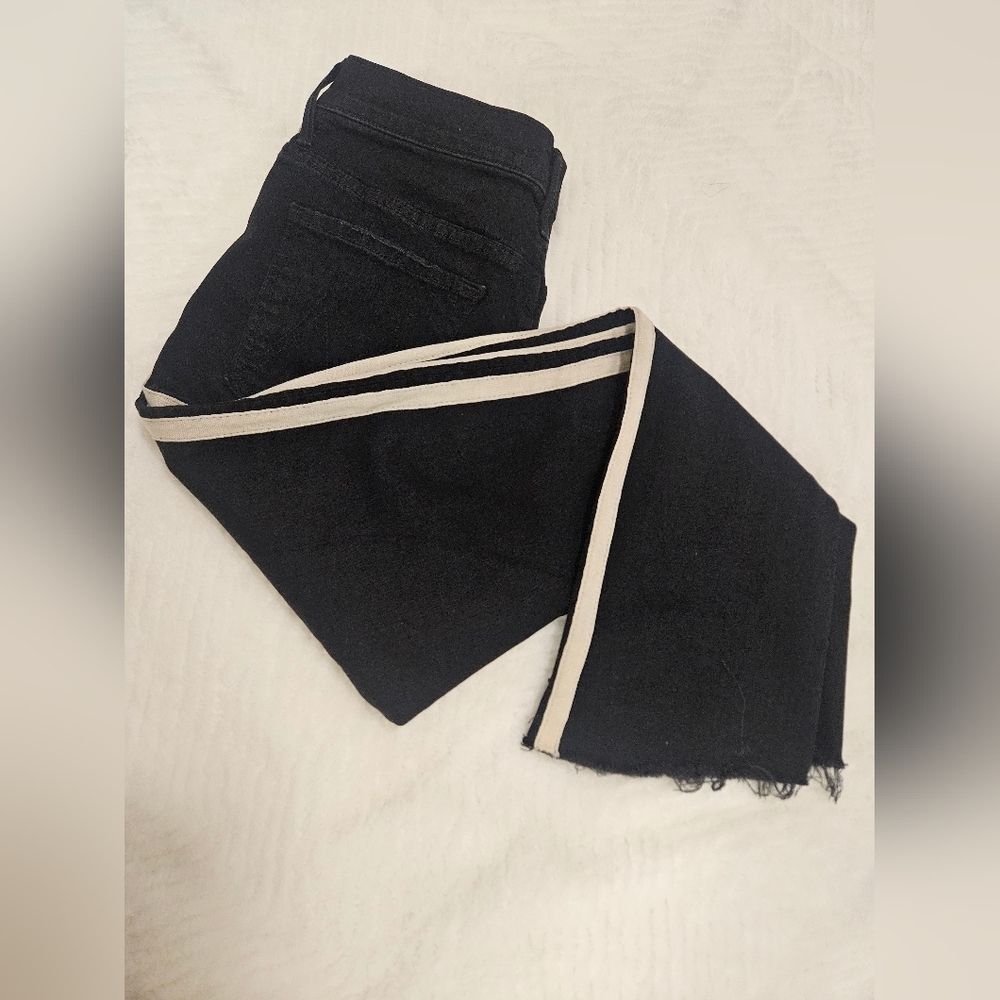 Mother Insider Striped Crop Step-Hem Fray Jeans In Guilty Racer Size 28 - Picture 8 of 16